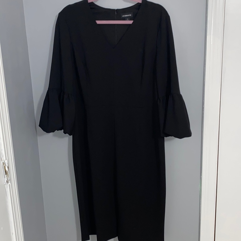 Liz Claiborne little black dress with large bell sleeve in size 16